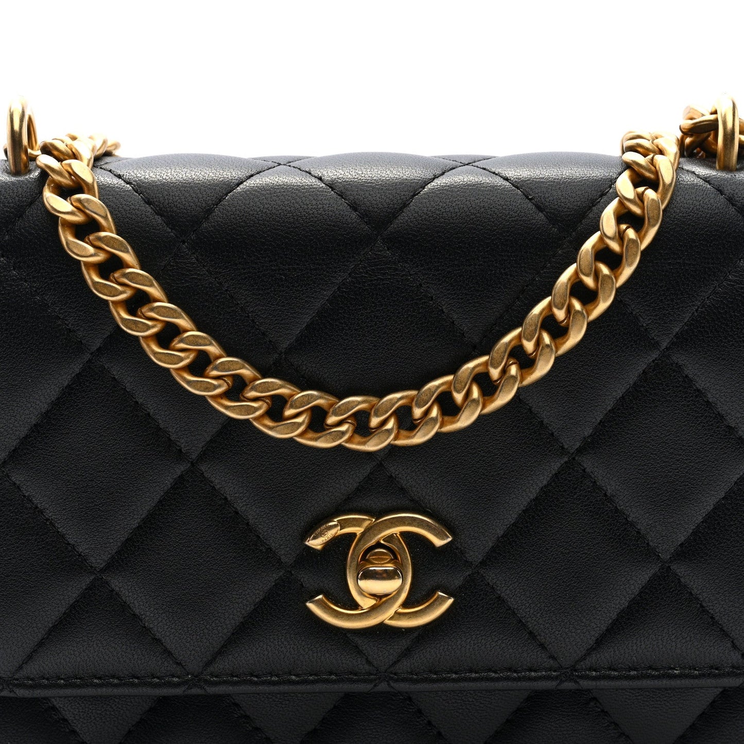 Lambskin Quilted Mini Sweet Camellia Wallet on Chain WOC Black