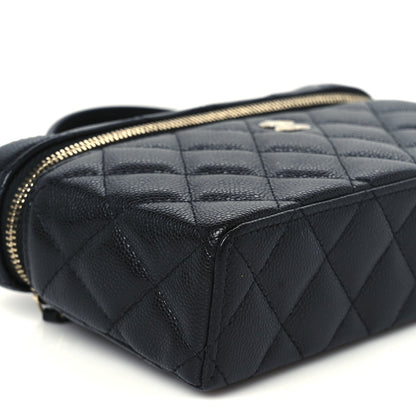Caviar Quilted Top Handle Slim Vanity With Chain Black