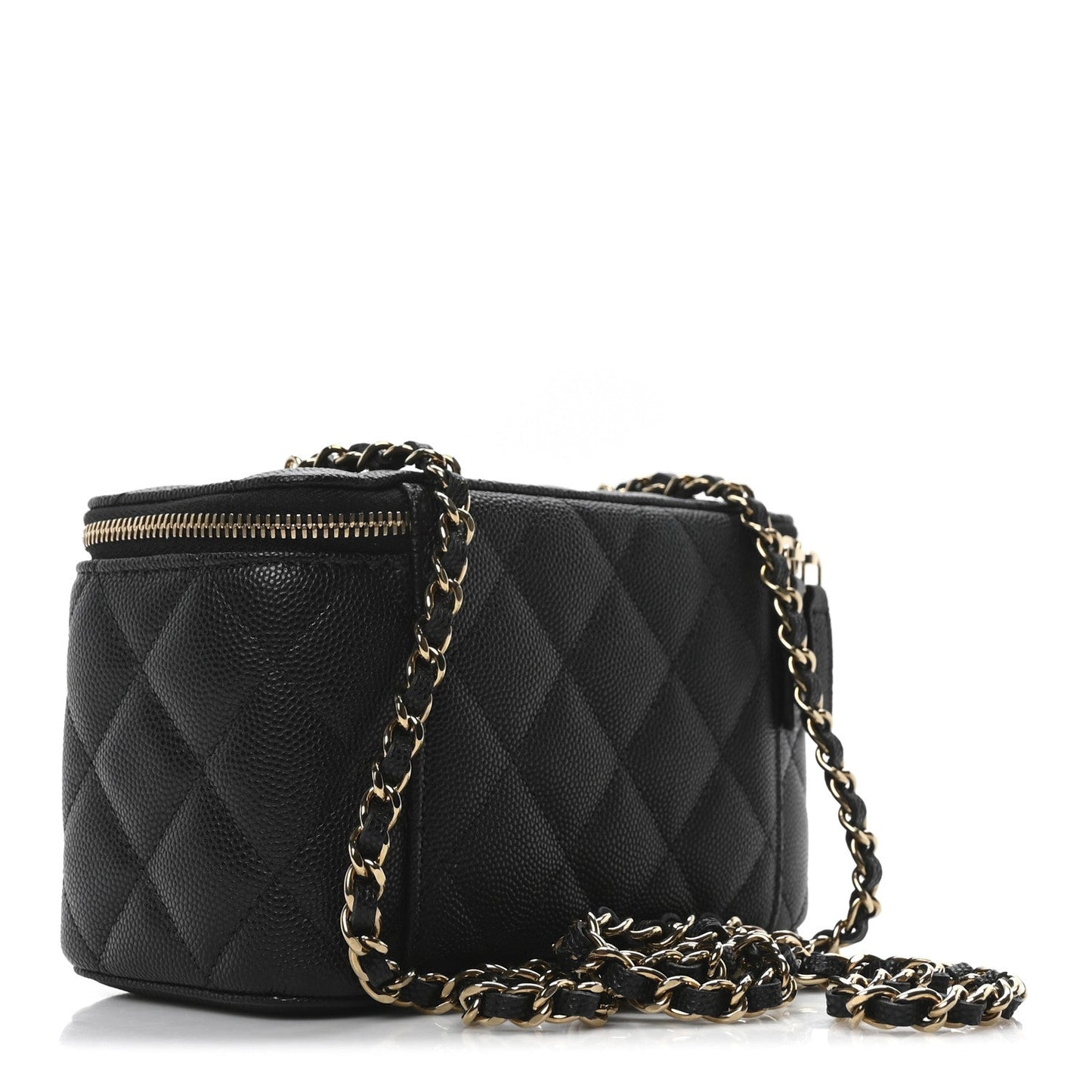 Caviar Quilted Small Vanity Case With Chain Black