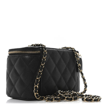 Caviar Quilted Small Vanity Case With Chain Black