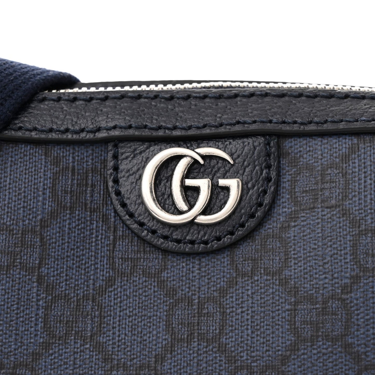 GG Supreme Monogram Textured Dollar Calfskin Web Ophidia Wristlet Shoulder Bag Black Blue