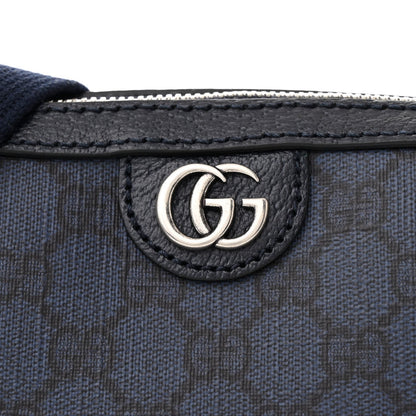 GG Supreme Monogram Textured Dollar Calfskin Web Ophidia Wristlet Shoulder Bag Black Blue