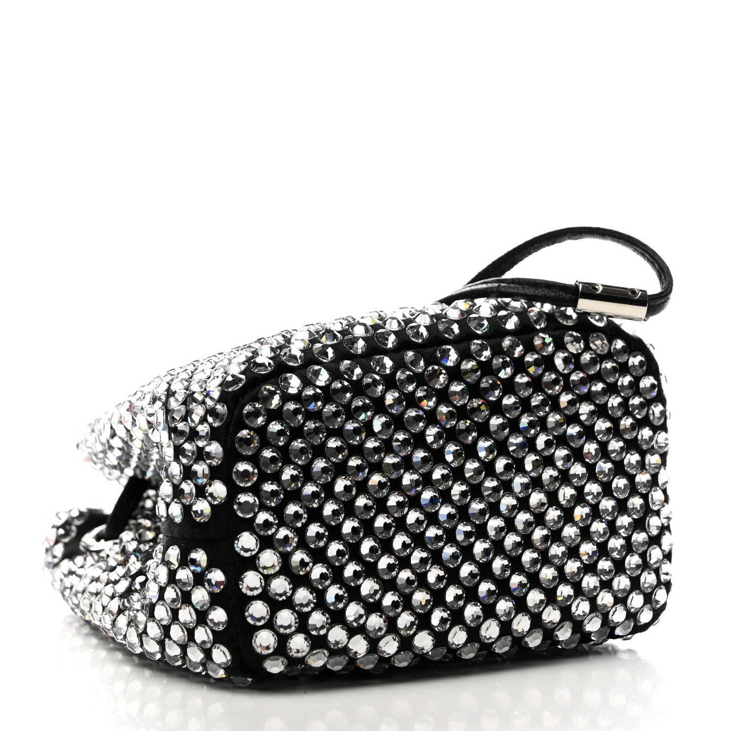 Satin Crystal Metal Triangle Logo Mini Drawcord Pouch Shoulder Bag Cristal