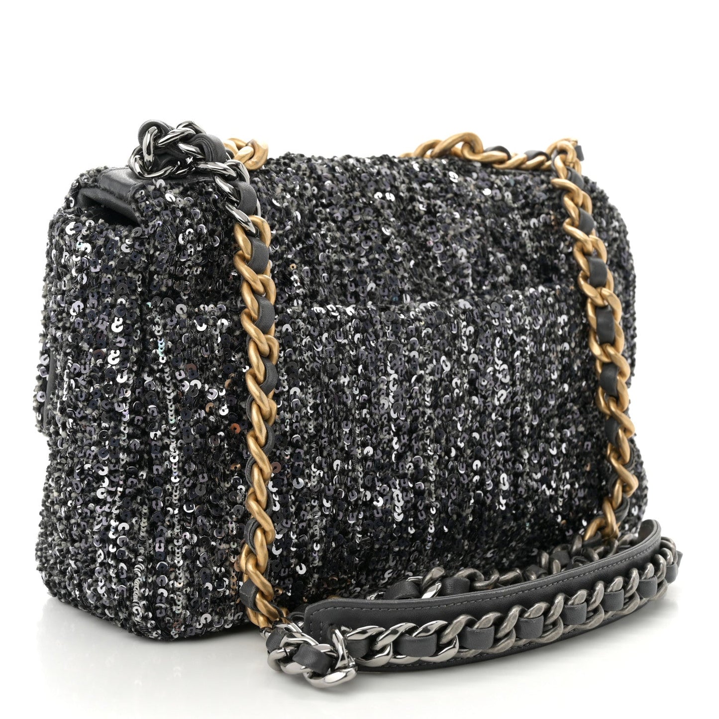 Tweed Sequin Quilted Medium Chanel 19 Flap Black Multicolor
