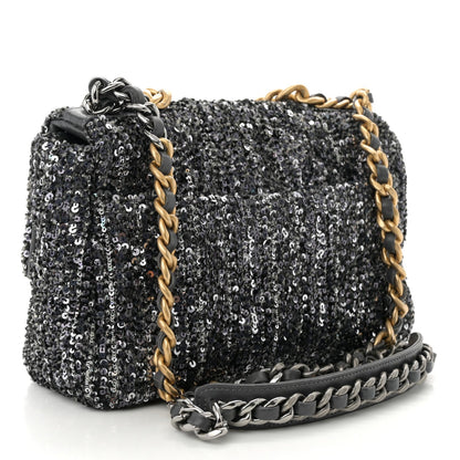 Tweed Sequin Quilted Medium Chanel 19 Flap Black Multicolor