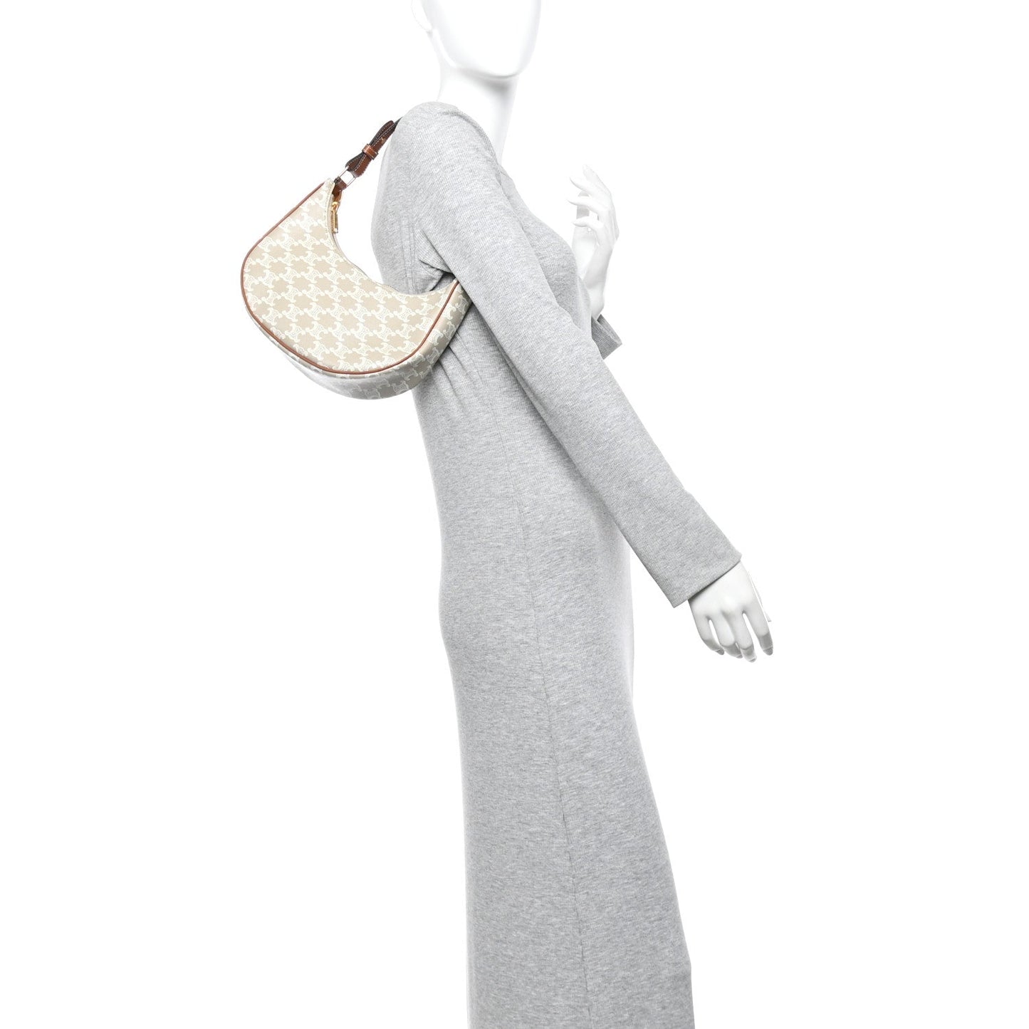 Canvas Calfskin Ava Triomphe Shoulder Bag Grege