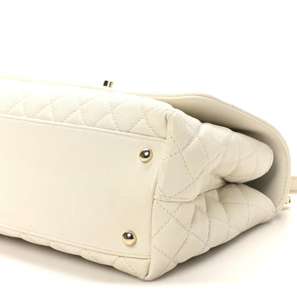 Caviar Quilted Small Coco Handle Flap White
