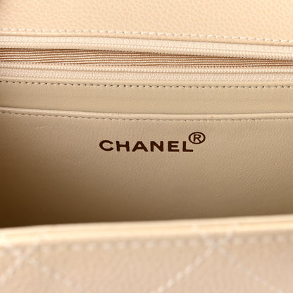Caviar Stitch Medium Single Flap Beige Clair