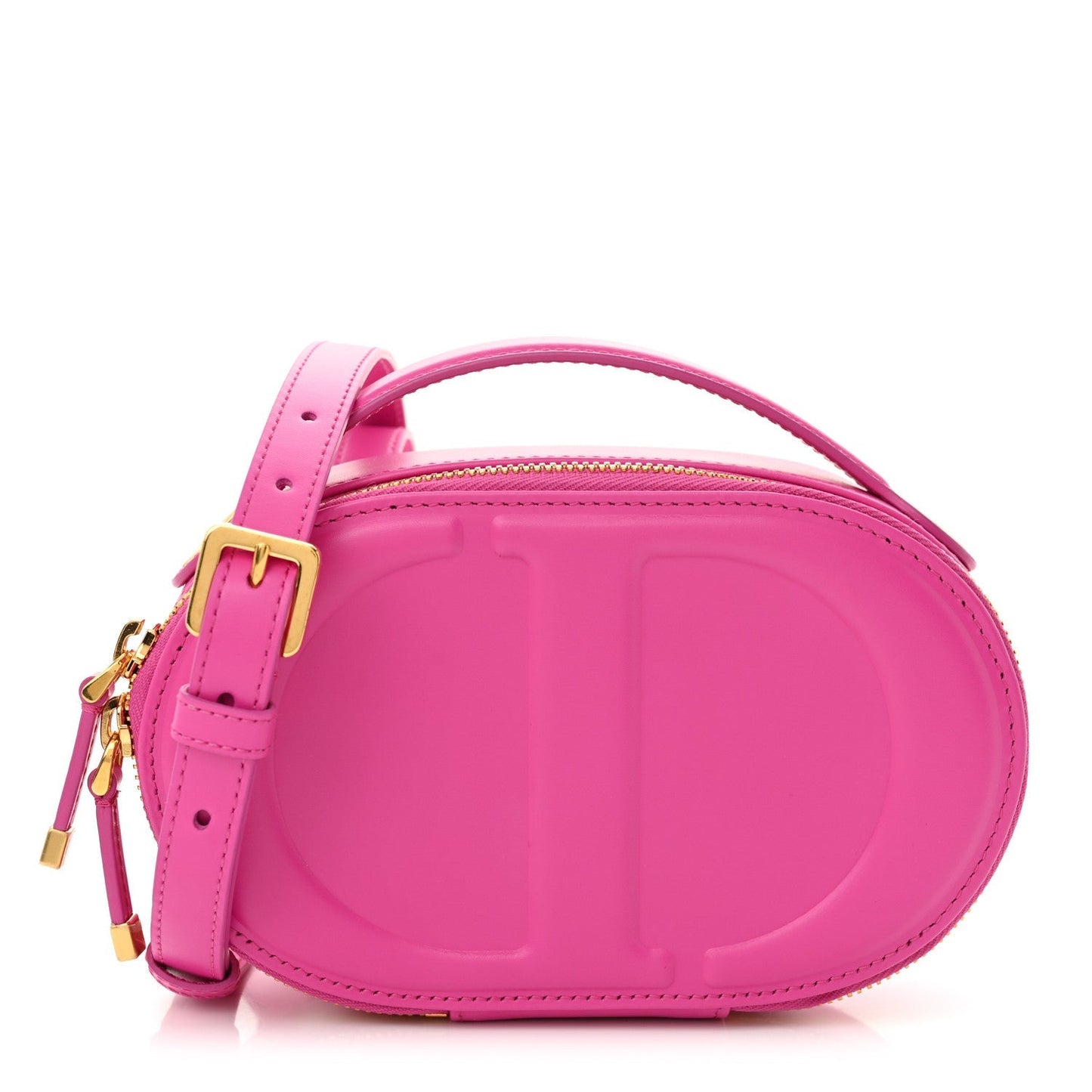 Calfskin CD Signature Oval Crossbody Camera Bag Rani Pink