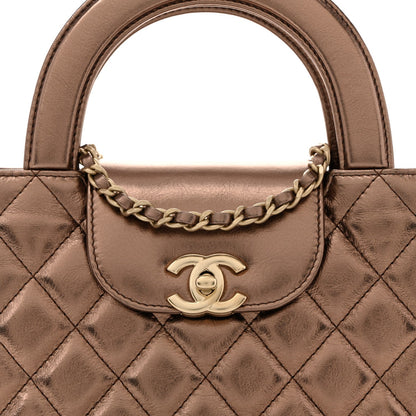 Metallic Aged Calfskin Quilted Nano Kelly Shopper Light Brown