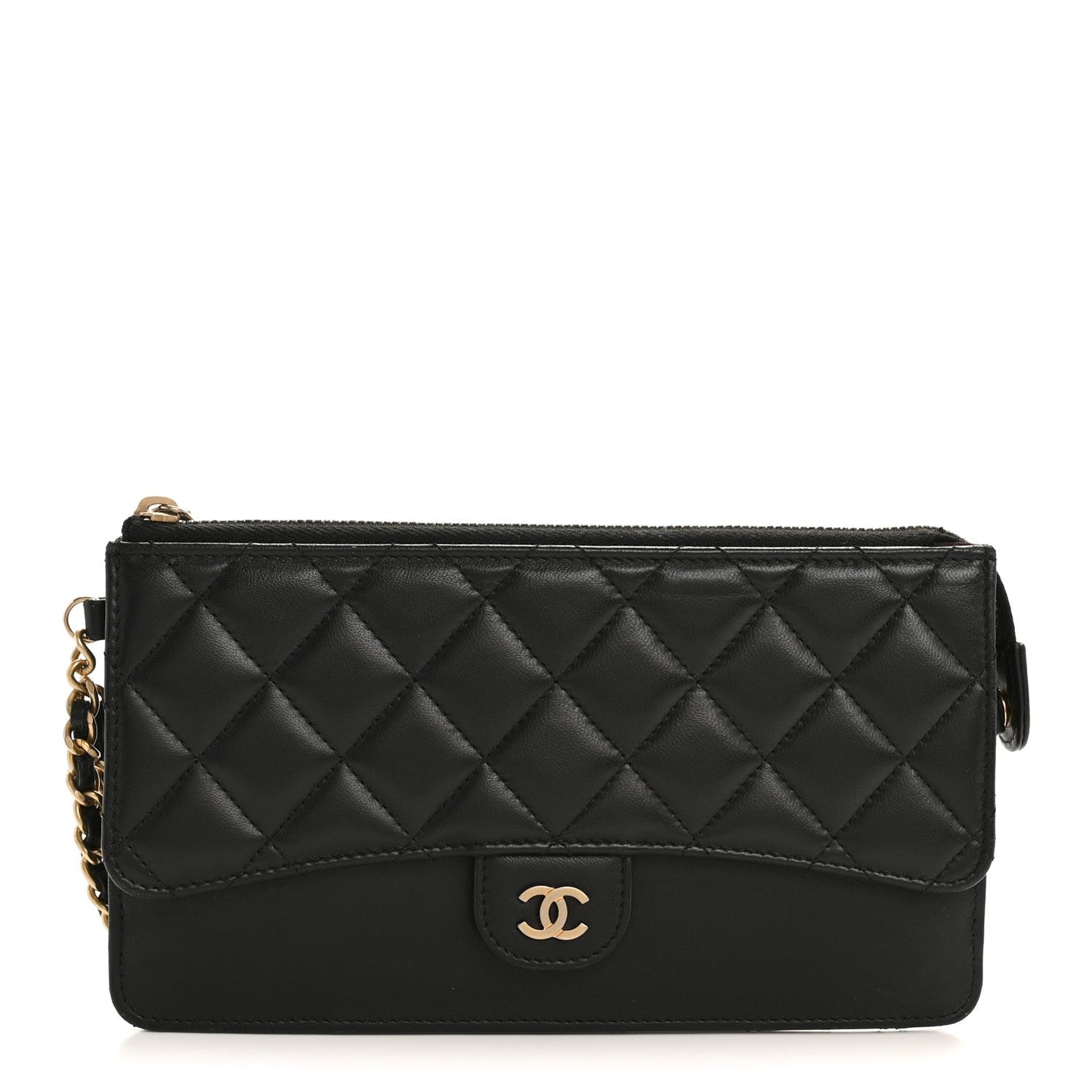 Lambskin Quilted Classic Pouch With Handle Black