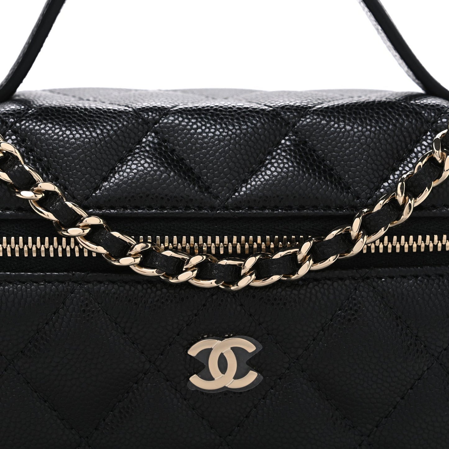 Caviar Quilted Top Handle Slim Vanity With Chain Black