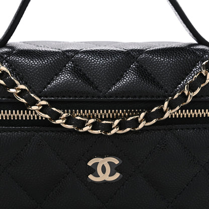 Caviar Quilted Top Handle Slim Vanity With Chain Black