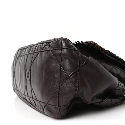Lambskin Cannage Ruffle New Lock Flap Dark Brown