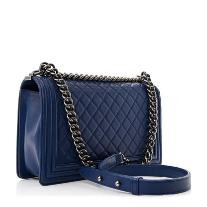 Lambskin Quilted New Medium Boy Flap Navy