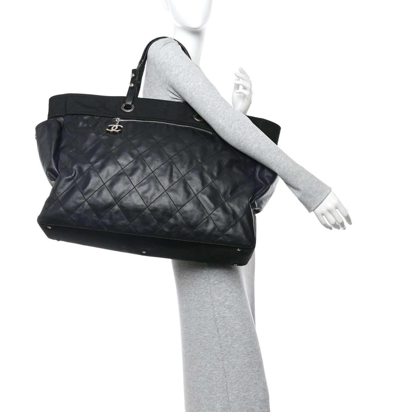 Coated Canvas Stitched XL Paris Biarritz Tote Black