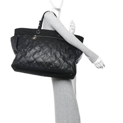 Coated Canvas Stitched XL Paris Biarritz Tote Black
