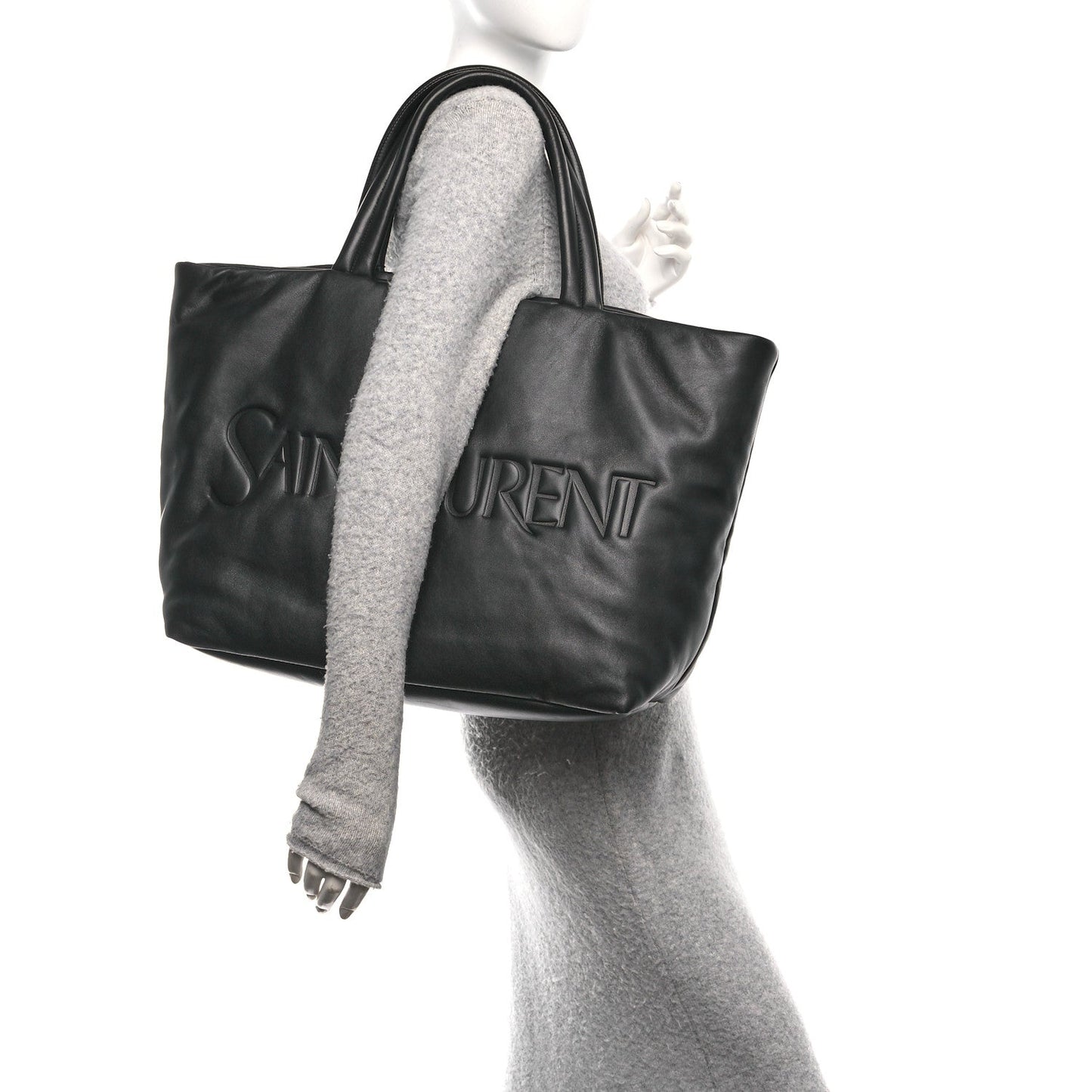 Lambskin Wide Puffer Tote Black