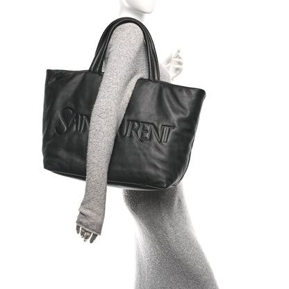 Lambskin Wide Puffer Tote Black