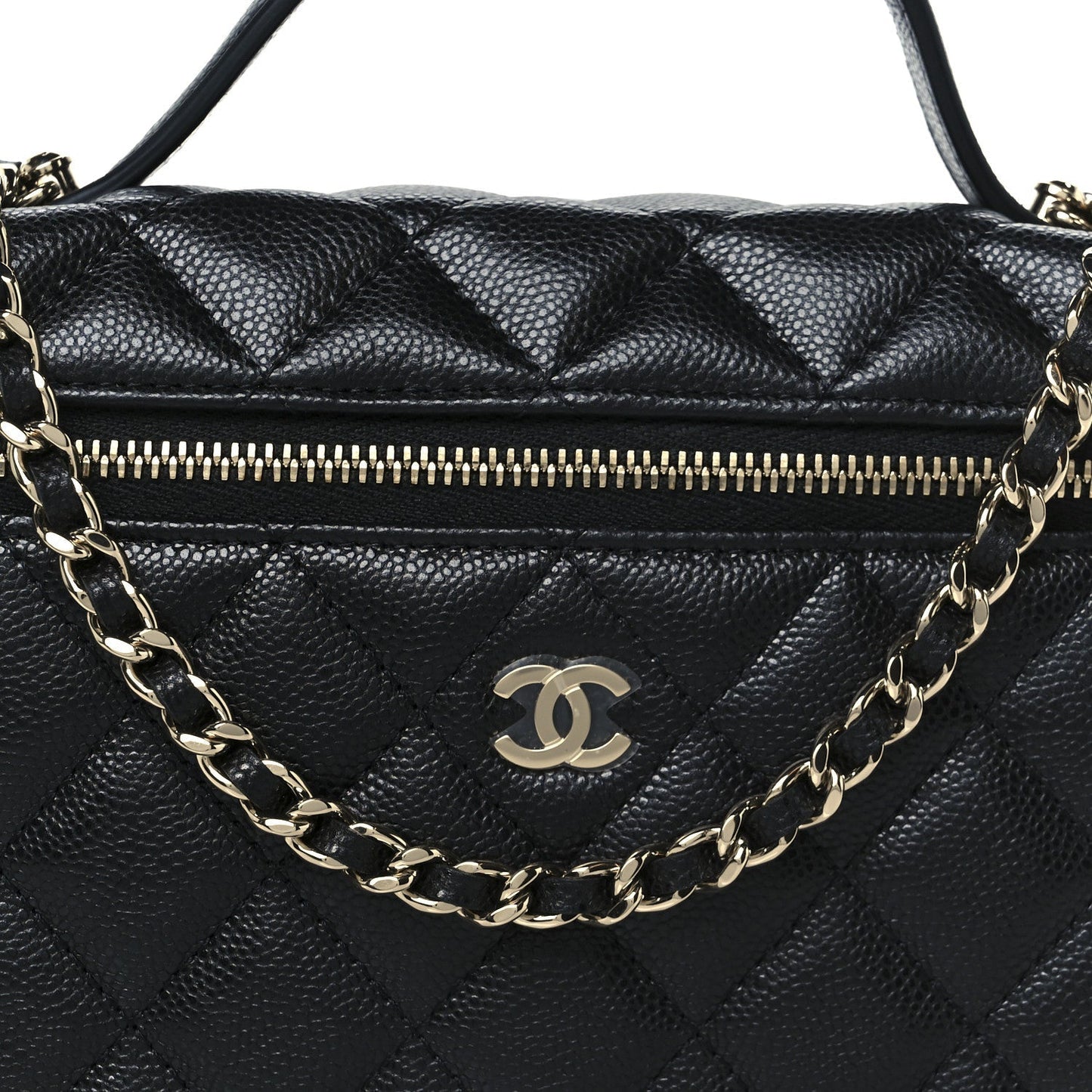 Caviar Quilted Top Handle Slim Vanity With Chain Black