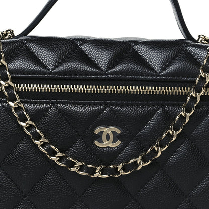 Caviar Quilted Top Handle Slim Vanity With Chain Black