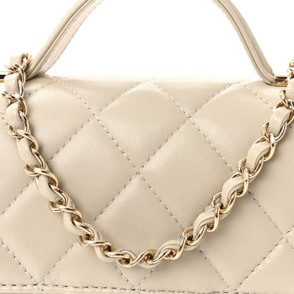 Lambskin Quilted Small Flap Top Handle Bag Grey