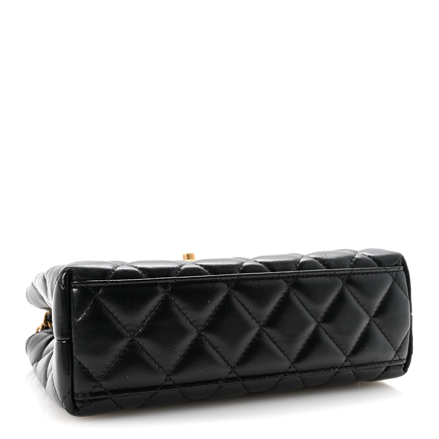 Shiny Aged Calfskin Quilted Nano Kelly Shopper Black
