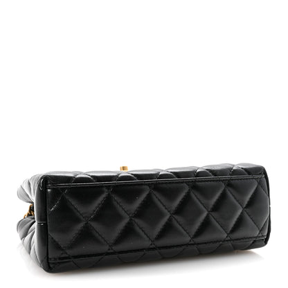 Shiny Aged Calfskin Quilted Nano Kelly Shopper Black