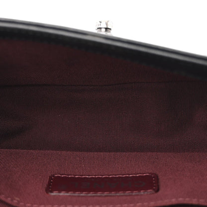 Calfskin Woven Small Boy Flap Black White