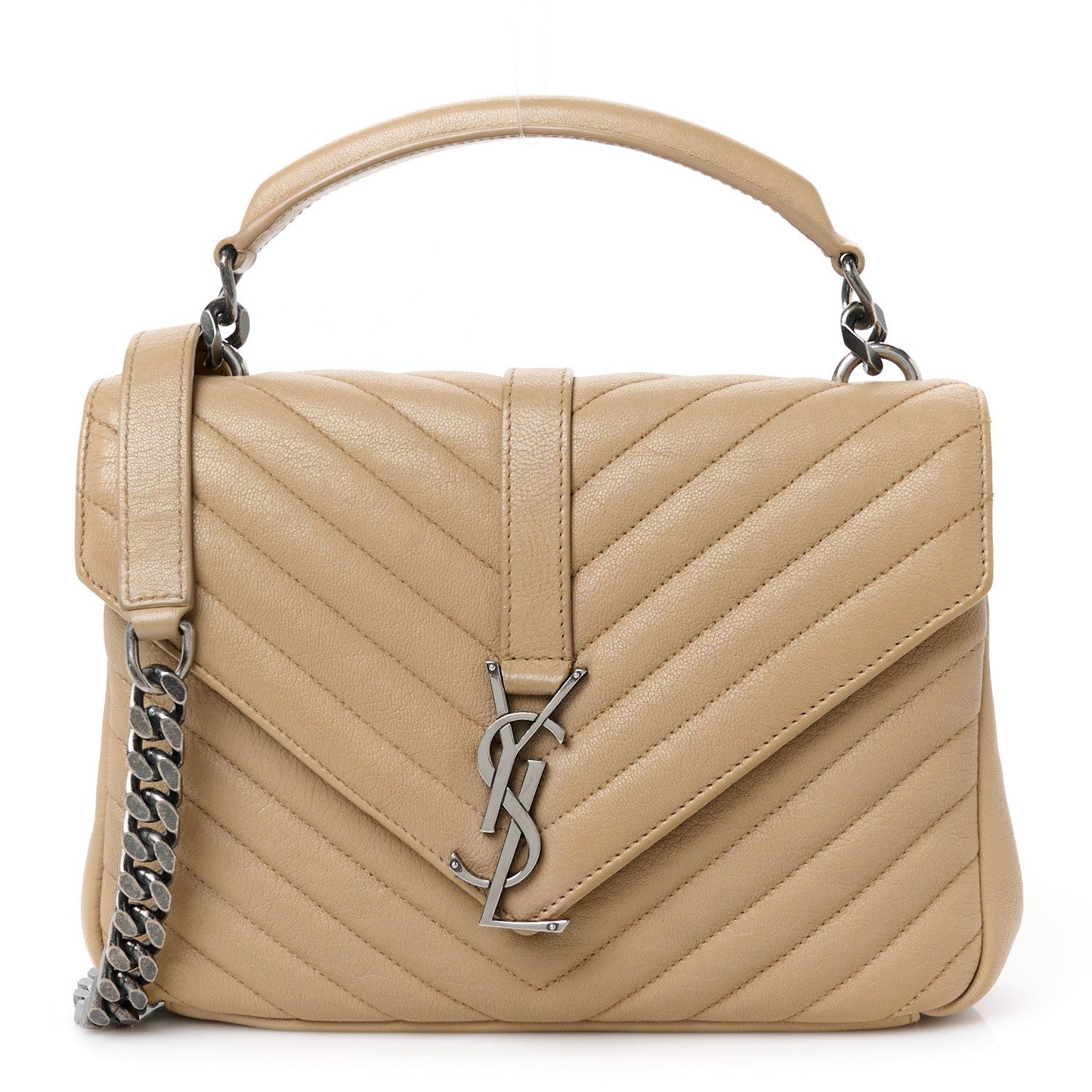 Sheepskin Matelasse Chevron Monogram Medium College Bag Dark Beige