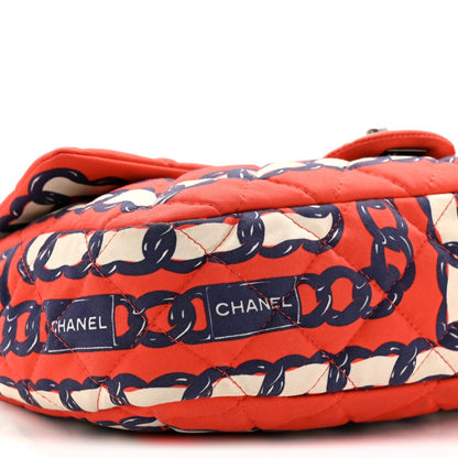 Silk Chain Printed Medium Single Flap Red