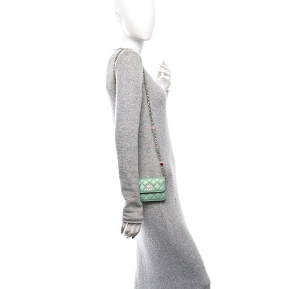 Lambskin Resin Quilted Mini Heart Flap Light Green