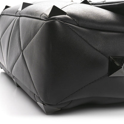 Nappa Monochrome Large Roman Stud Shoulder Bag Black