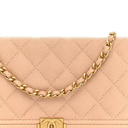 Caviar Quilted Boy Wallet On Chain WOC Light Beige