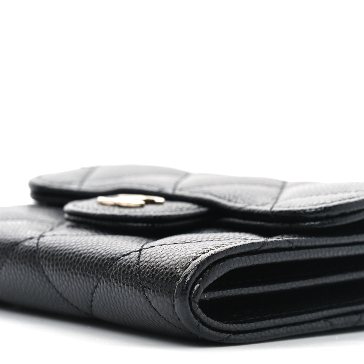 Caviar Quilted Flap Card Holder On Chain Black