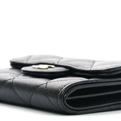 Caviar Quilted Flap Card Holder On Chain Black