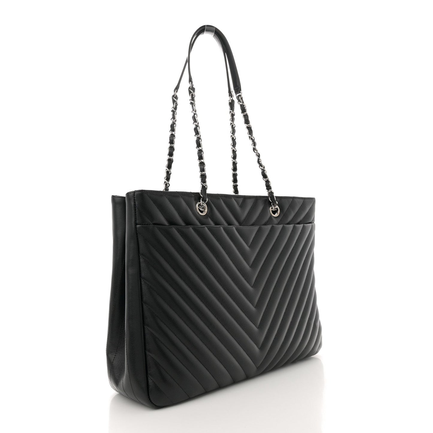 Caviar Chevron Quilted Large Shopping Tote Tote Black
