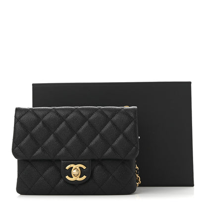 Shiny Caviar Pick Me Up Flap Belt Bag Black