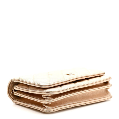Metallic Lambskin Quilted Mini Wallet On Chain WOC Gold