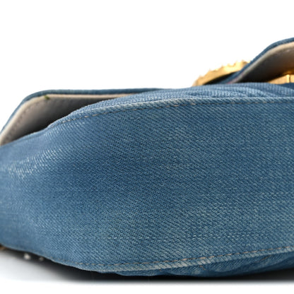 Denim Matelasse Mini Pearly GG Marmont Shoulder Bag Blue