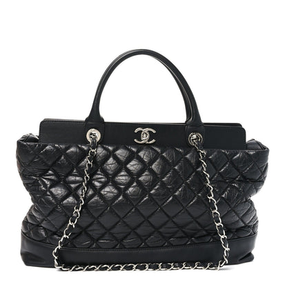 Aged Calfskin Quilted Be CC Tote Black