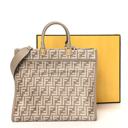 Chenille Vitello Cher FF Medium Fendi Sunshine Shopper Tote Tortora