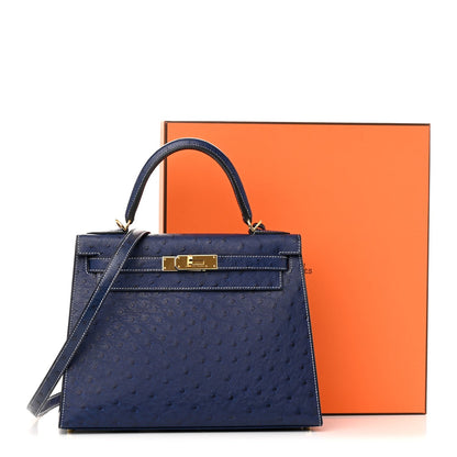 Ostrich Horseshoe Kelly Sellier 28 Bleu Iris