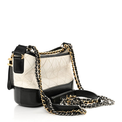 Aged Calfskin Quilted Small Gabrielle Hobo Black White