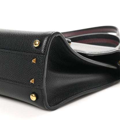 Grainy Calfskin Small VSling Top Handle Bag Black
