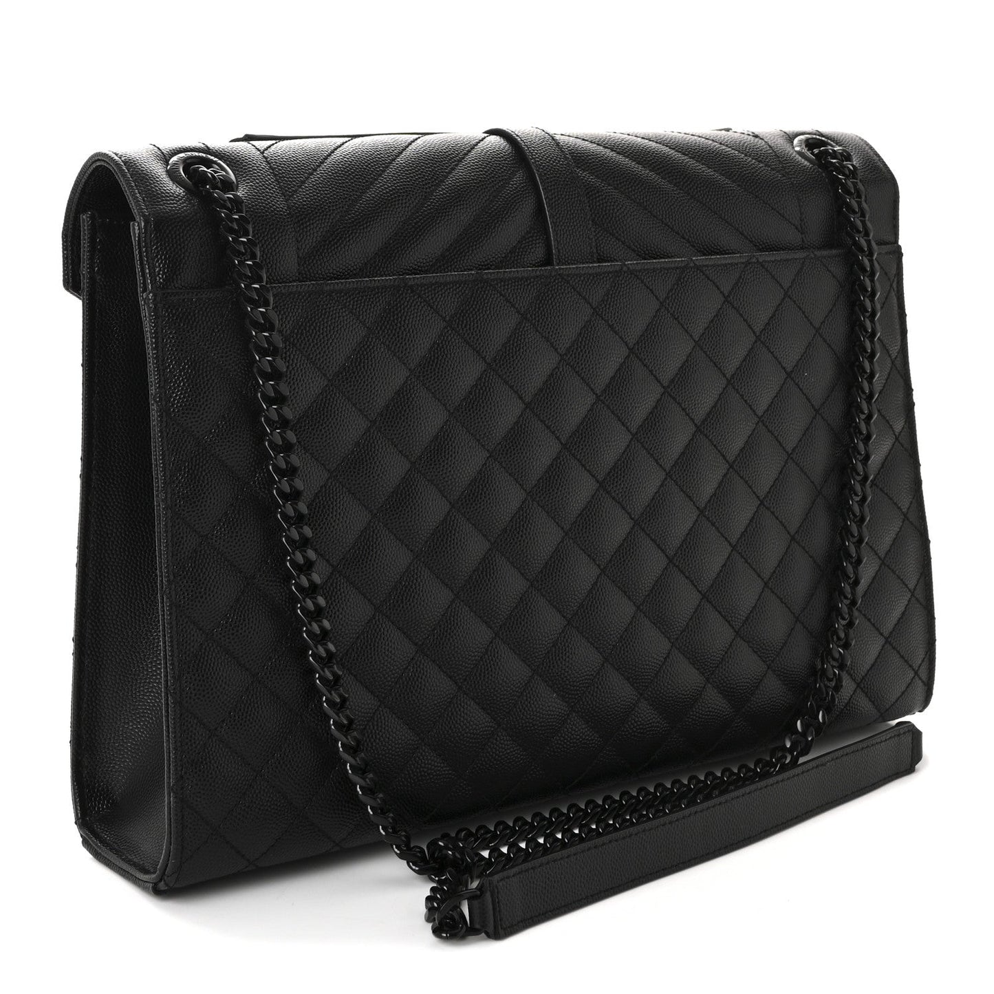 Grain De Poudre Textured Mixed Matelasse Large Triquilt Monogram Monochrome Satchel Black
