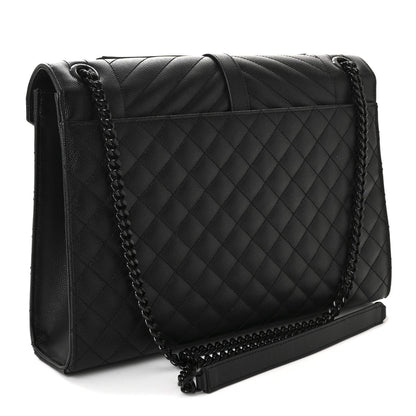 Grain De Poudre Textured Mixed Matelasse Large Triquilt Monogram Monochrome Satchel Black