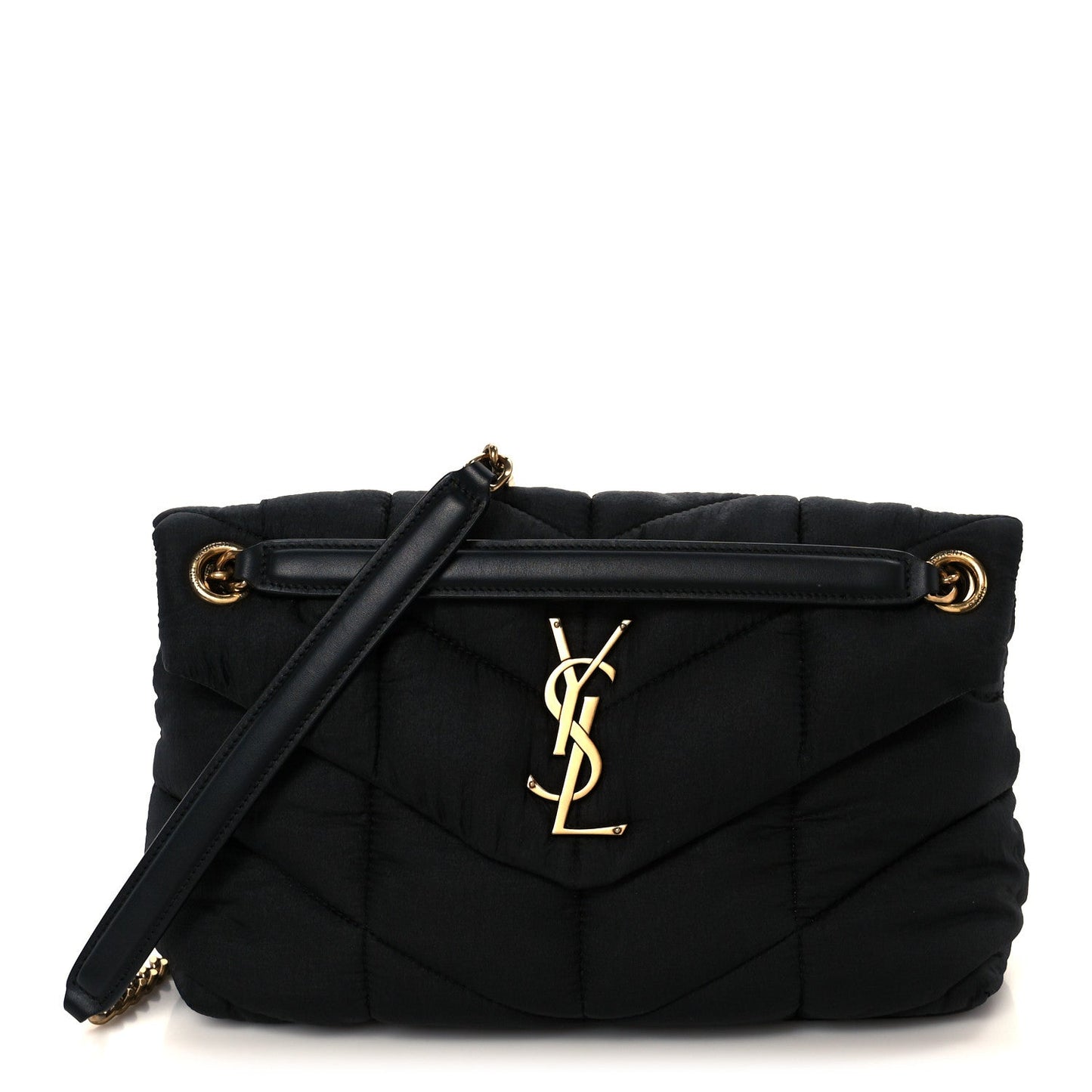 Nylon Quilted Small Loulou Puffer Monogram Chain Satchel Black