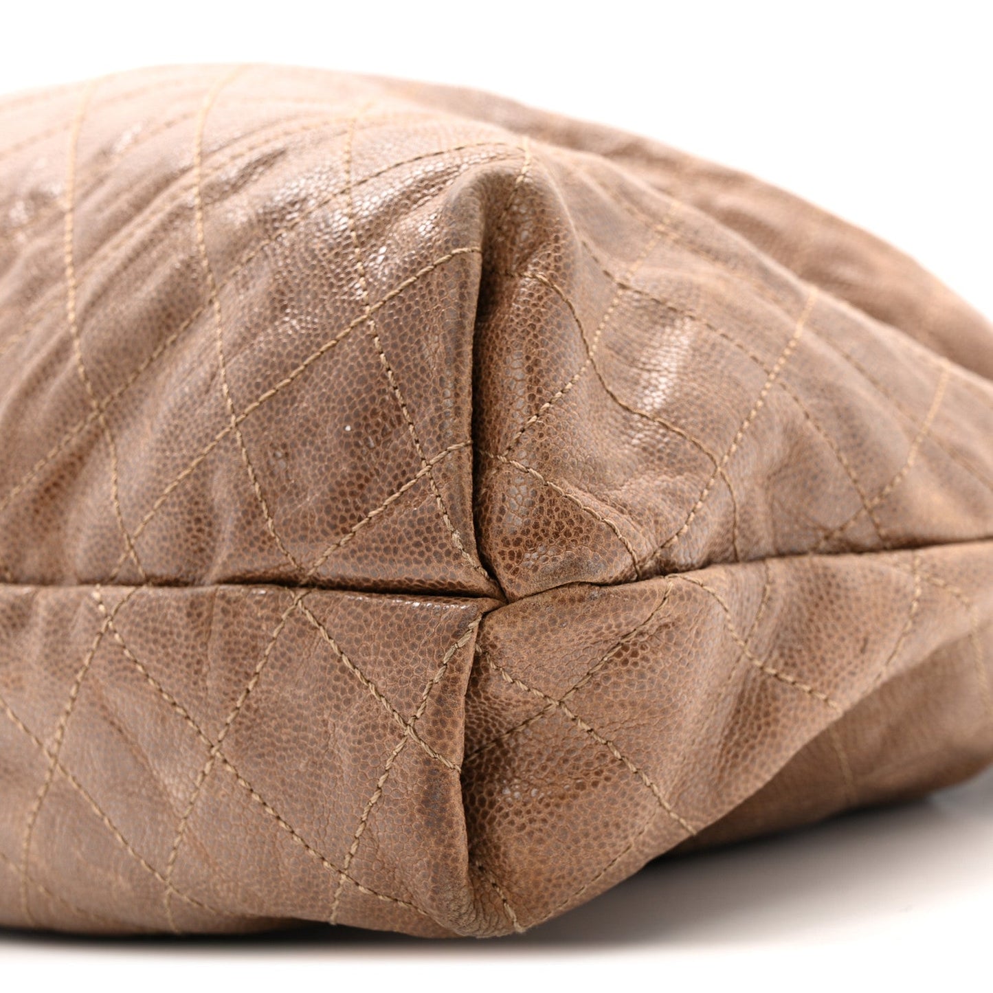 Distressed Glazed Caviar Quilted Large Elastic Tote Brown