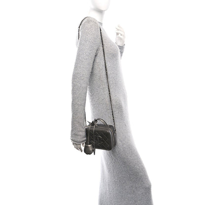 Metallic Caviar Quilted Small CC Filigree Vanity Case Dark Silver